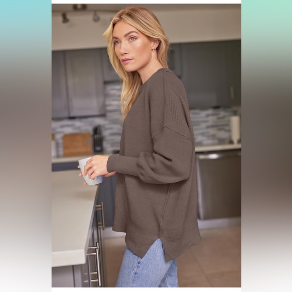 Women's Oversized Batwing Sweater Fall Crewneck Knit Side Slit Pullover Cozy 3X - Picture 2 of 16